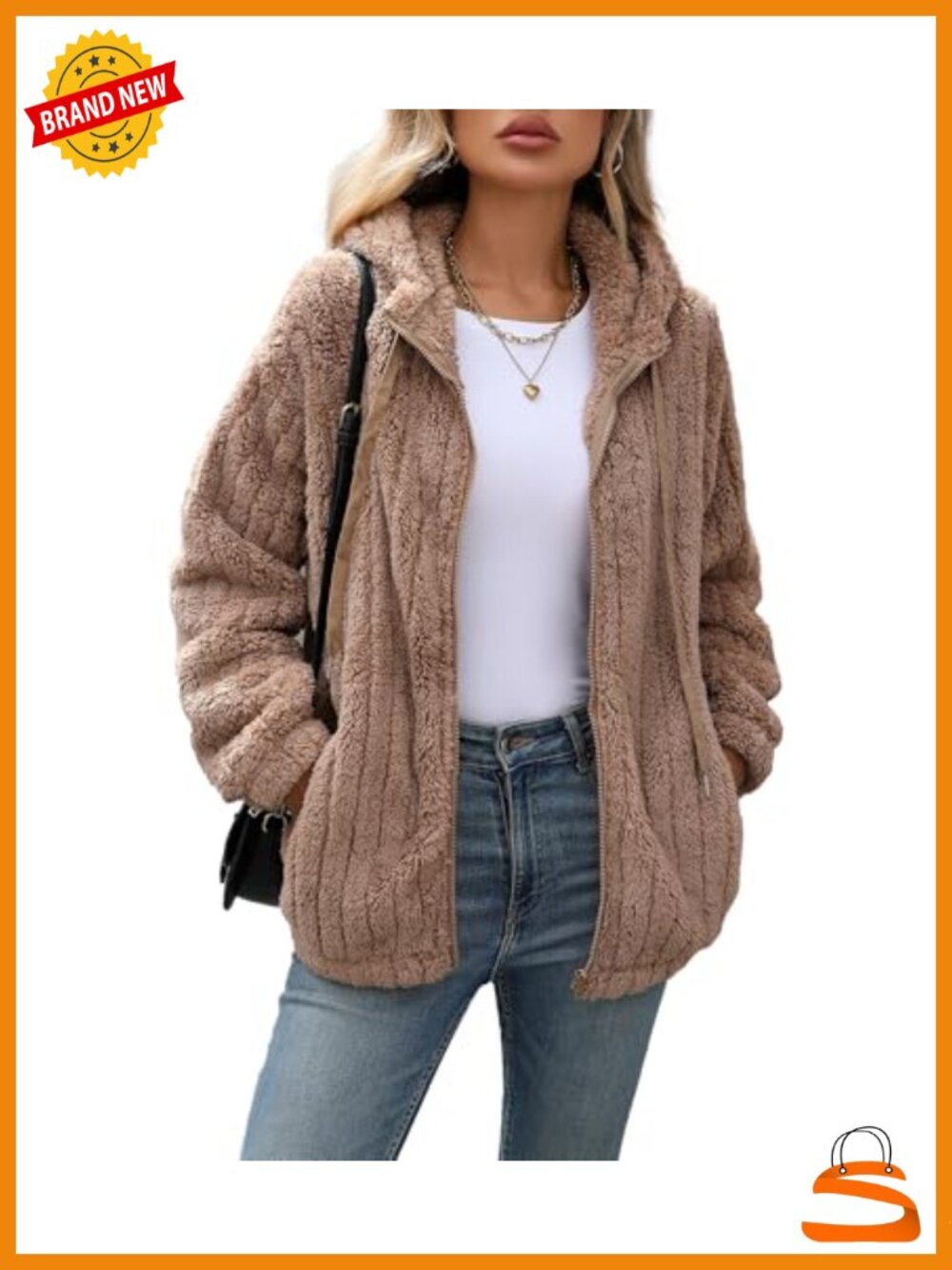 Womens Fleece Jacket Full Zip Sherpa Coat Hooded Winter Warm